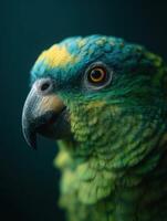 An interested parrot with a vivid intelligent and questioning look photo
