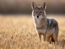 Attentive Coyote Surveys Its Surroundings In Tall Yellow Crops photo