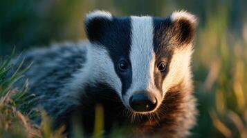Cautious Wild Badger Investigates Scents Close To Its Sett Opening photo