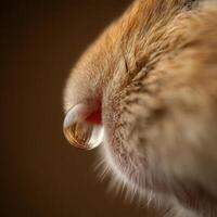 Close up view of single water drop on hamsters facial hair photo