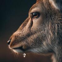 Close Up Of A Dew Pearl On A Calm DeerS Facial Fur photo