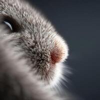 Extreme close up of tiny pollen on fluffy baby chinchilla coat photo
