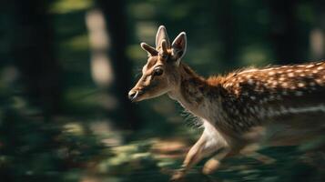 Lively Little Deer Shows Speed Running In The Green Forest Area photo
