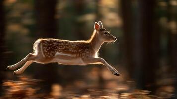 Lively Little Deer Shows Agility Leaping In The Green Woods photo