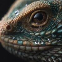 Lizard With Dragon Features Has Water On Rough Scales photo