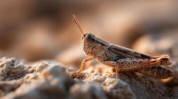 Grasshopper Enjoys Warmth Atop A Sunlit Rock Surface photo