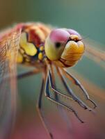 Dragonfly Features Prominent Multi Faceted Compound Eyes On Head photo