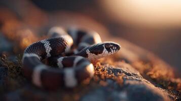 Harmless Kingsnake Explores Its Raised Stone Outcrop Location photo