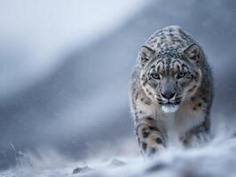 Impressive Elusive Snow Leopard On The Prowl In Snowy Peaks photo