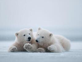 Impressive Ursus Maritimus Cubs Have Fun On Large Sea Ice Piece photo