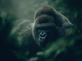 Impressive Primate Gorilla Shows Dominance In Lush Rainforest Setting photo