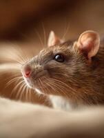 Intelligent serene fancy rat captured in a close up pet shot now photo