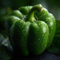 Large firm green pepper detailed with sparkling fresh dew spots photo