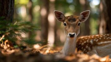 Lively Little Deer Rests Quietly In A Bright Sun Speckled Grove photo