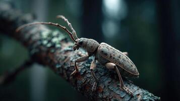 Longhorn Coleopteran Attaches Firmly To Branch Surface photo