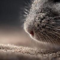 Extreme close up of tiny dirt on a sleek chinchillas coat photo