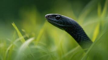 Nonvenomous Sleek Snake Weaves Its Way Through Field Grass photo