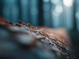 Many Ants Form A Line Traversing A Thin Plant Root photo