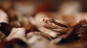 Poisonous Snake Camouflaged Within Dry Fallen Forest Debris photo