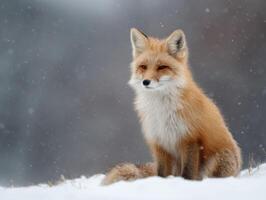 Quick Cunning Fox Pauses Attentively Amidst A Snow Covered Area photo