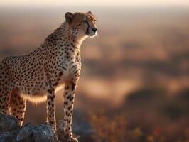 Quick Cheetah Watches For Prey From Elevated Rocky Position photo