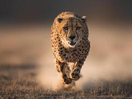 Quick Footed Cheetah In Full Run Across Open Savanna Landscape photo