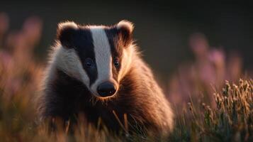 Nocturnal Badger Works Diligently Excavating Earth In Dim Light photo