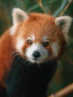 Relaxed Red Panda Captured In A Still Moment Within Green Trees photo