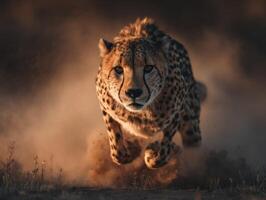 Quick Spotted Predator Cheetah In Maximum Run Effortlessly Moving photo
