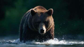 Regal Grizzly Snatching Salmon From River During Summer Season photo