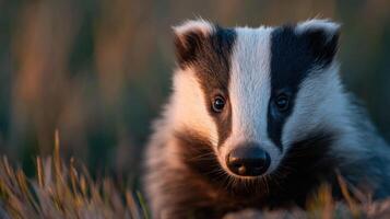 Nocturnal Badger Attends To Hygiene At The Edge Of Its Sett photo