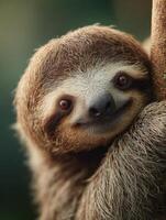 Relaxed Sloth Captured In A Still Moment Within Green Rainforest photo
