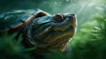Powerful Snapping Reptile Is Semi Submerged In Murkiness photo