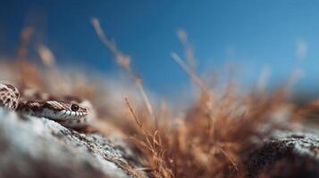 Nonvenomous Fox Snake Explores Its Elevated Rock Perch Area photo