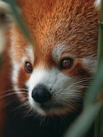 Reserved Red Panda Takes A Quick Look From Its Bamboo Cover photo
