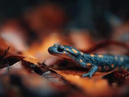 Vivid Salamander Camouflaged Perfectly In Dead Leaf Litter photo