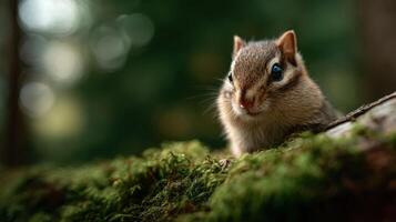 Small Ground Squirrel Looks Adorable On A Verdant Log photo