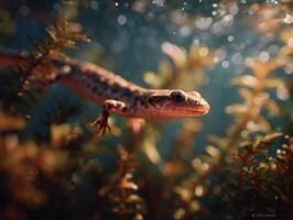 Vivid River Newt Swims Smoothly In Crystal Brook Water photo