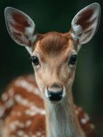 Soft Eyed Young Fawn Observes Calmly In The Green Woods photo