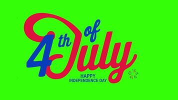 4k Typography animation 4th of July with blue and red color on green screen background. video