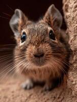 The curious eyes of a South American degu exploring intently photo