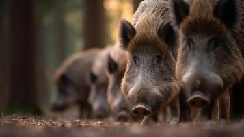 Wild Hogs Uproot Ground In Forest To Find Edibles photo