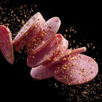 A Fun Dance Of Tumbling Mortadella Slices photo