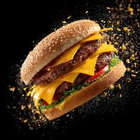 A Great Explosion Of A Cheeseburger Pulled Apart photo