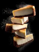 A Luxurious Slice Of Cheesecake In Mid Air photo