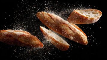 A Sparkle On Falling Rustic French Bread Slices photo