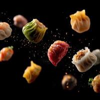 An Elegant Array Of Dim Sum Baskets Hovering photo