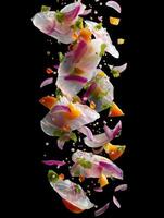 Falling Ingredients For A Zesty And Fresh Ceviche photo
