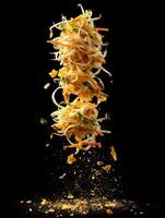 Scented Pad Thai Noodles Tumbling With Unique Sparkles Isolated View photo