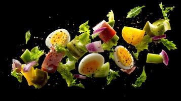 An Unassembled Salade Nicoise Displayed Moving photo